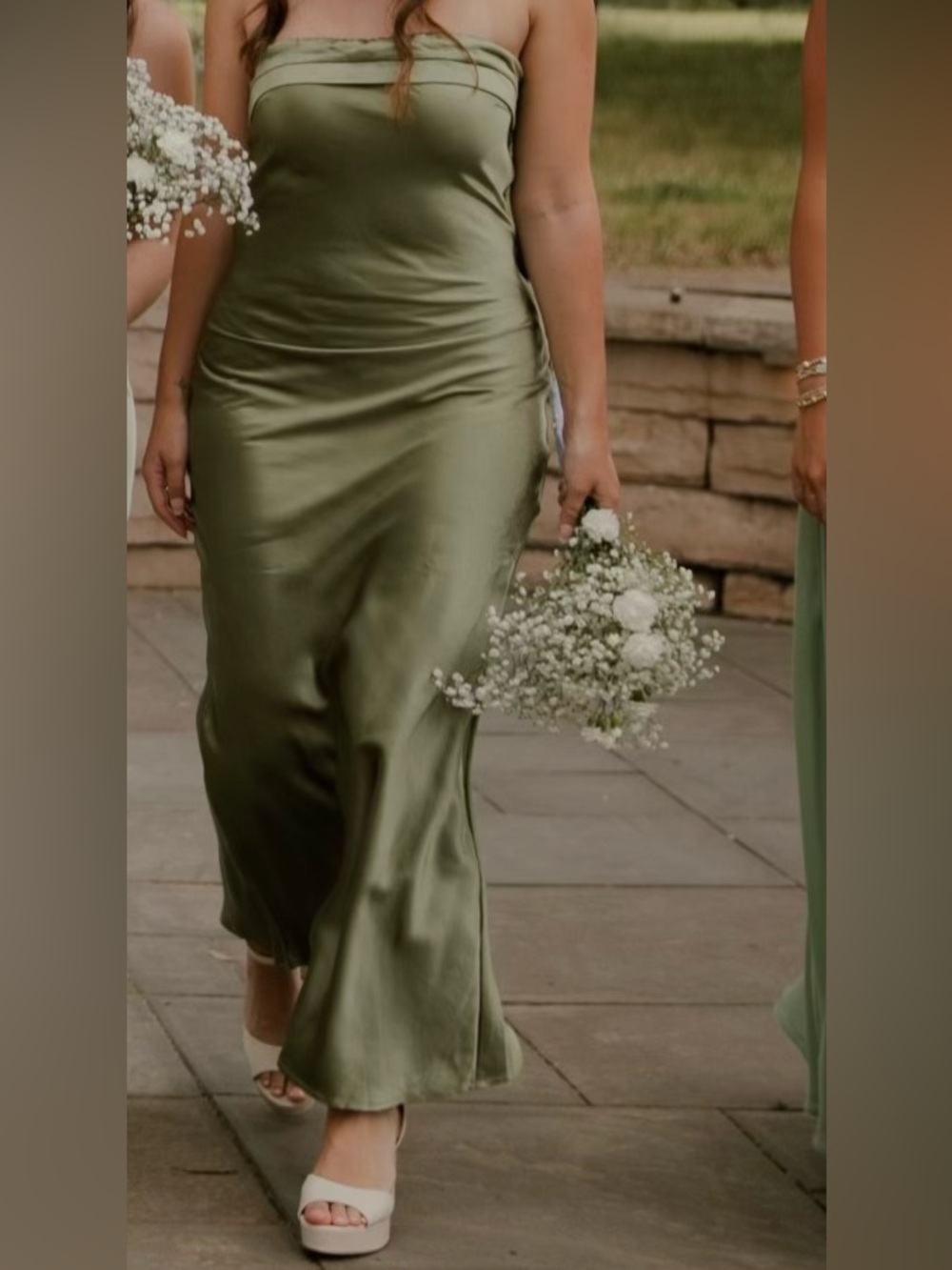 Olive Satin Slip Dress - Women